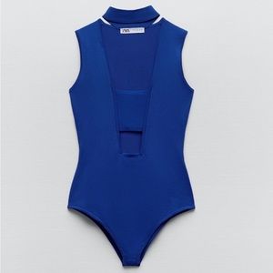 Zara CUT OUT CHOKER KNIT BODYSUIT in Bluish